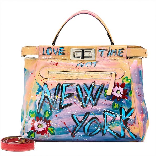 geanta dama din piele naturala pictata manual dellaconte New York spate IT-9052-52NK-NEWYORK