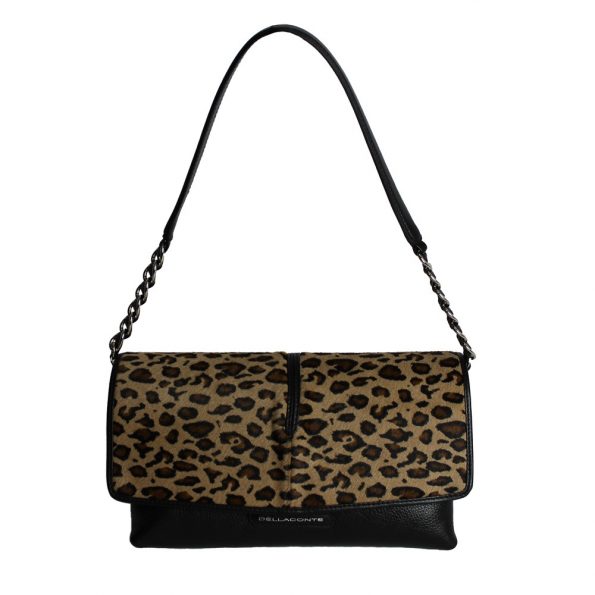 geanta de dama crossbody din piele naturala leopard cu negru