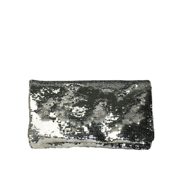geanta plic din piele naturala si paiete argintie fata 8446-89-91NK